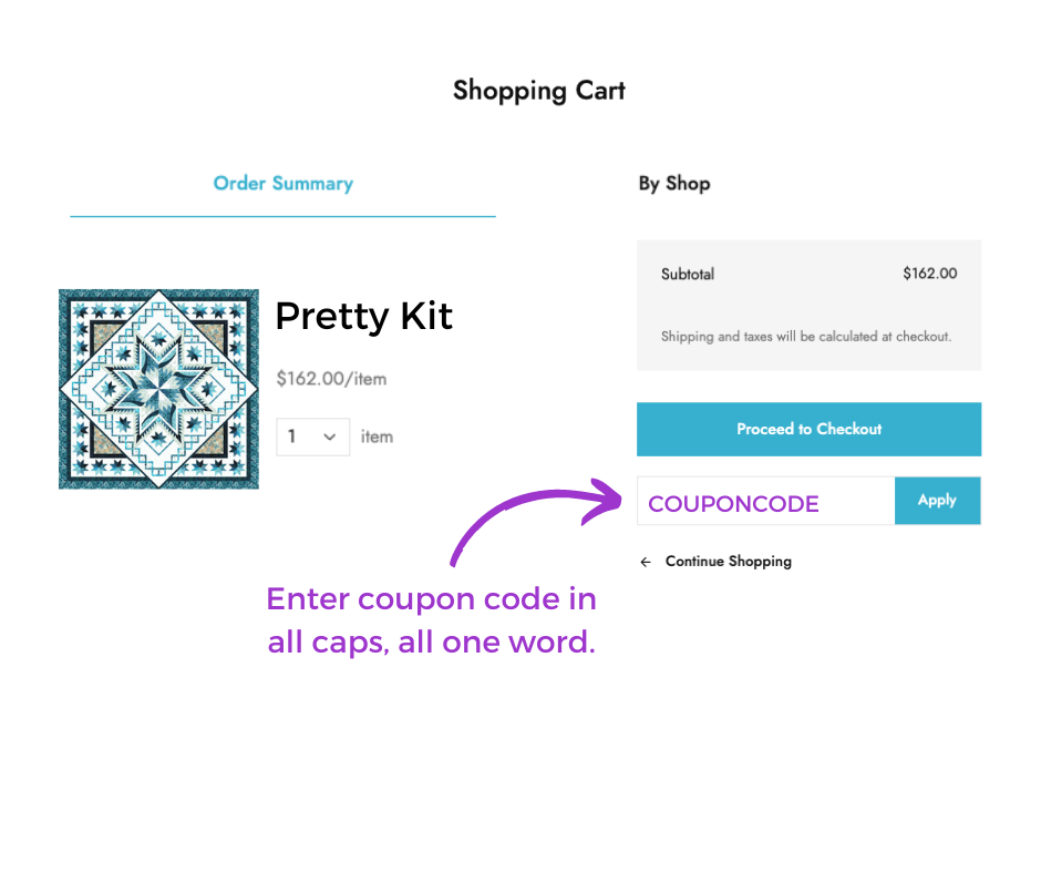 Apply the coupon code in the shopping cart.